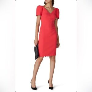 L.K Bennett Enid V Neck Scallop Sheath Dress Coral Red Women's Size 2
